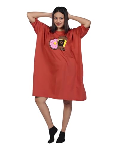 Image of LAMA STORE Women's Printed Oversized T-Shirt Dress, Cotton, 3 /4 Sleeve Length, Casual Loose Fit, Comfort Wear Extra Comfy Oversized Printed Pocket T-Shirt Dress