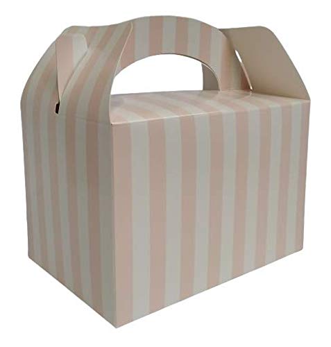 4 Square Coloured Design Children/Kids Party Boxes Carry Meal/Food Fun Picnic Birthday Wedding Favour/Baby Shower Party Box Loot Bag Gift Boxes All Occasions (50 Boxes, Pink Stripe)