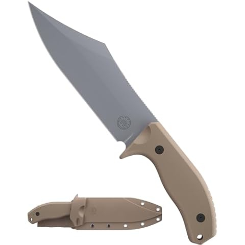 Off-Grid Knives - Caiman XXL Fixed Blade Bowie Knife with Cryo D2 Steel, G10 Scales, Full Tang, Kydex Sheath, OG Lo-Pro Belt Attachment, Camping, Bushcraft, Hunting, Survival (Coyote) Cover