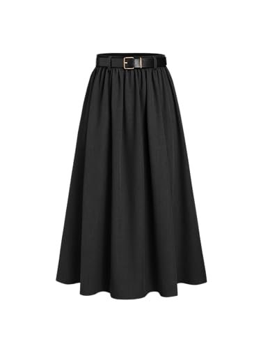 CIDER High Waist Solid Belted Maxi Skirt