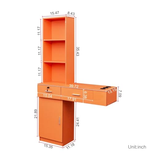 Modern 66.93" Tall Multi-Layer Hair Styling Storage Cabinet, Salon Spa Station with Appliance Holders and Lockable Drawer, Ideal for Salons, Barber Shops, and Home Use, Orange - Image 4