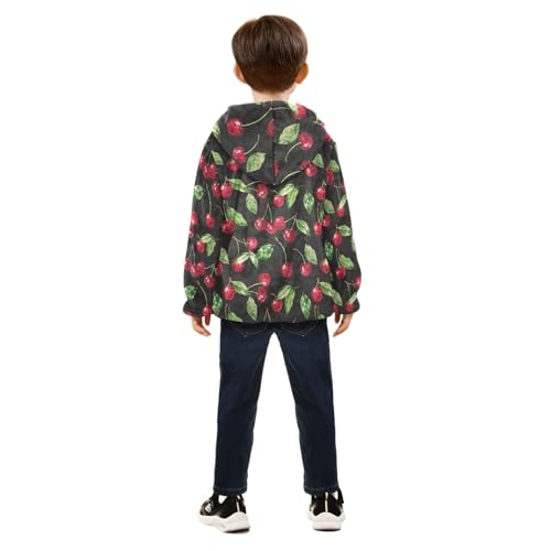 CHIFIGNO Cherry Green Leaves Hooded Jacket with Hood Toddler Boy Hoodie for Fall Winter Toddler Zip up Hoodie Boy 5T4
