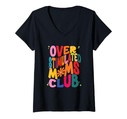 Women's Groovy Mothers Day Over Simulated Moms Club, Mommy Gift V-Neck T-Shirt