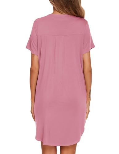 Image of Ekouaer Women V Neck Button Down Nightgown