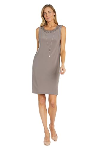 Image of R&M Richards Women's Embellished Sequin Lace Jacket and Shift Dress with Necklace for Mother of the Bride & Cocktail Party