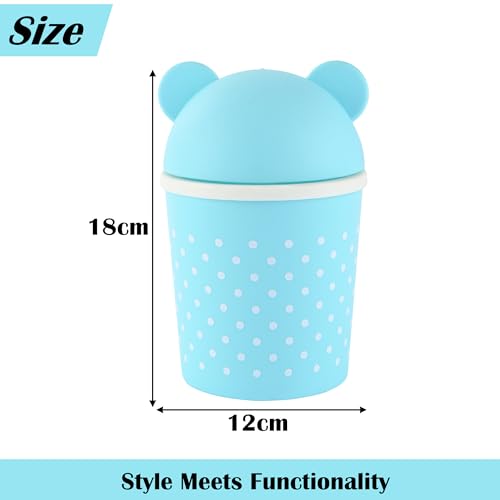 Image of Heart Home Pack of 3 Cute Small 1 Ltr Table Dustbin for Home & Office with Lid | Lightweight Mini Dustbin for Kitchen /Bedroom - Ideal for Desk, Countertops & Small Spaces | Sky Blue