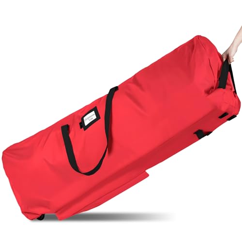 7FT Christmas Tree Storage Bag with Wheels, Large Xmas Tree Storage Bags, 600D Oxford Christmas Tree Storage Box with Side Pocket,Rolling Bag for Storage Christmas Tree,Decorations Lights