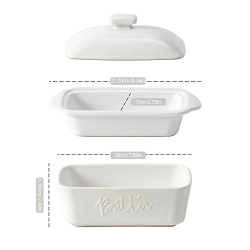 Fe Butter Dish, 10 Oz Ceramic Butter Keeper With Water Line, French Butter Dish With Lid For Countertop (White) #TOP2