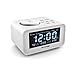 REACHER Dual Alarm Clocks Radio with Charging USB Ports, 6 Wake up Sounds, Adjustable Alarm Volume, Dimmer, Snooze, Thermometer Display, FM Radio with Sleep Timer, Small Size for Bedrooms(White)