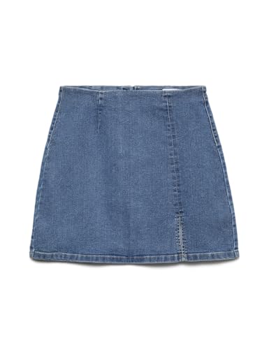 Vero Moda Falda Vaquera con Cremallera y Corte Recto para Mujer, Medio De Mezclilla Azul, S
