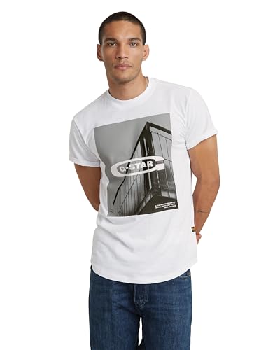 G-Star Homme T-Shirt HQ Oldskool Logo Lash, Blanc (white D24683-C372-110), L