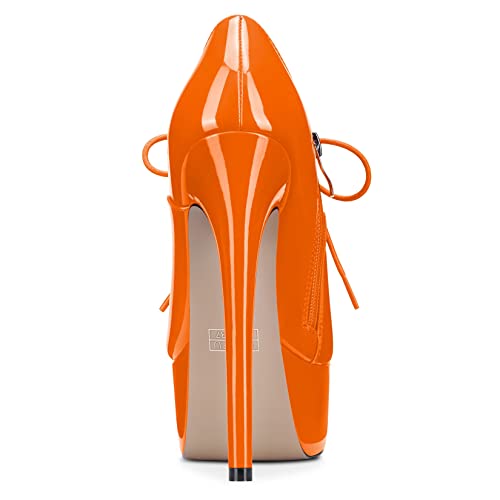 Saekcted Women Stiletto High Platform Heel Round Toe Pumps Lace-up Zipper Sexy Shoes4