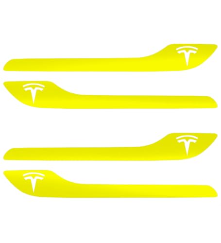 Image of IPG Compatible for Model 3 / Model Y /Juniper Door Handle Decal Sticker Wrap Kit (Set of 4) with Tesla Logo Personalize Your Tesla (Neon Series - Yellow)