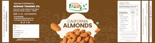 Image of HighFresh Premium California Almonds 500g | Whole Natural Badam Kernels | Crunchy Dry Fruit Nuts | Fresh Jar Pack | Ideal for Snacking, Cooking, Baking & Festive Gifting