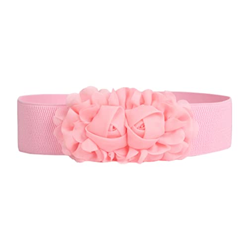 Women's Elastic Stretch Wide Belts Chiffon Rose Double Flower Cinch Waist Belt Waistband for Dress