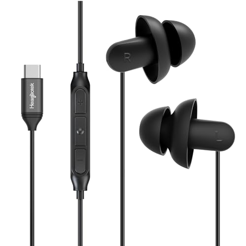 Hearprotek Schlafkopfhörer mit USB-C, In-Ear Silikon Ohrhörer mit Mikrofon & Geräuschisolierung, kabelgebundene Kopfhörer für Android, ideal zum Schlafen, gegen Schnarchen & auf Reisen