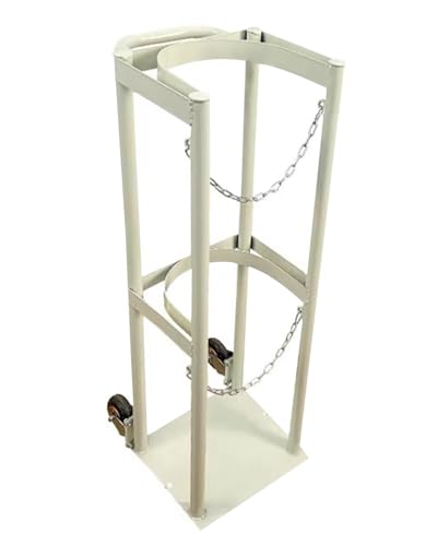 Oxygen Tank Holder 1m Tall Medical Oxygen Transport Handcart with Wheels& Adjustable Chain& Handle, Portable Home Clinics Single CO2 Gas Bottle Carrier, Ease of Maneuver(White,Large)