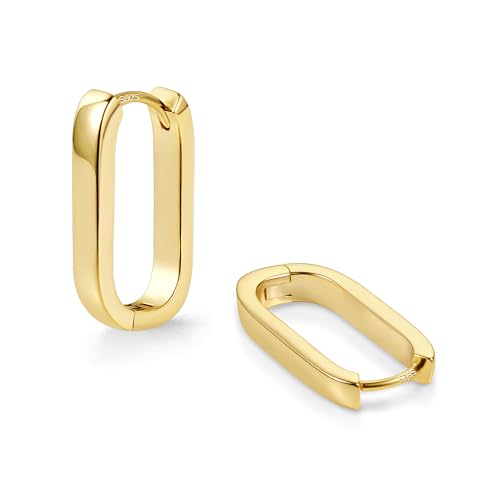 925 Sterling Silver Hoop Earrings for Women Small Square Hypoallergenic 14K Gold Plated Hoop Earrings Geometric Minimalist Rectangle Hoops