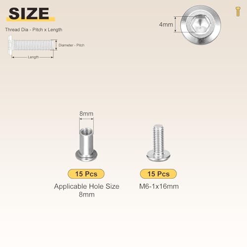 Image of METALLIXITY Crib Screws Replacement Set(M6-1x16mm) 30Pcs, Stainless Steel Connector Bolts M6 Screw Barrel Nuts Binding Screws, for Chair Cabinet Bed, Silver