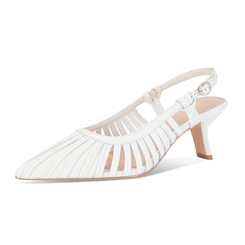 DOEYG Pointed Toe Kitten Heels for Women Slingback Heels Pumps Dressy Stiletto Heel Pumps Low Heel Dress Shoes