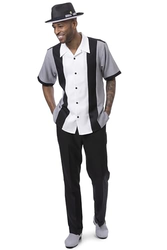 MONTIQUE Men's Walking Suit – Short Sleeve Button-Up Shirt & Relaxed-Fit Cuffed Pants - 2424