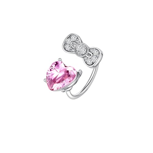 Heart Flat Back Stud Earrings Y2k Cute Bow Bowknot Cartilage Earrings Threadless Flat Back Earring for Women (Pink)