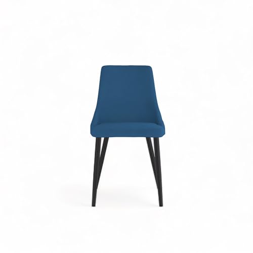 Image of Finch Fox Taskpro Modern Unique Velvet Upholstered Seating Living Room Dining Chair with Black Metal Legs in Dark Blue Color
