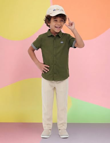 Image of Amazon Brand - Symbol Boys 100% Cotton Solid Casual Shirt | Half Sleeves | Regular Fit | Age 2-14 Years