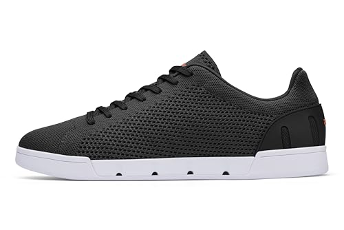 SWIMS Men’s Lightweight Breeze Tennis Knit Machine-Washable Sneakers, Black/White, 8.5