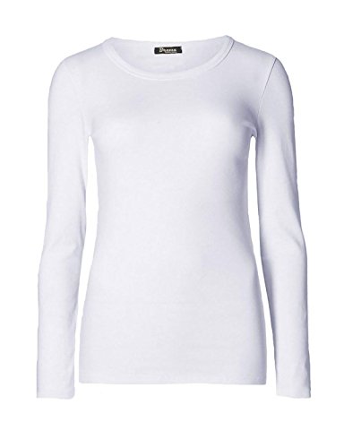 Rimi Hanger Womens Long Sleeve Plain Stretch Top Ladies Round Neck Fancy Party Wear T Shirt White Small