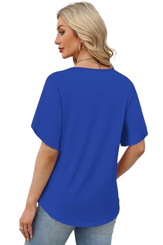 Image of WIHOLL Womens Summer Tops Short Petal Sleeve Shirts Fashion V Neck Womens Clothing