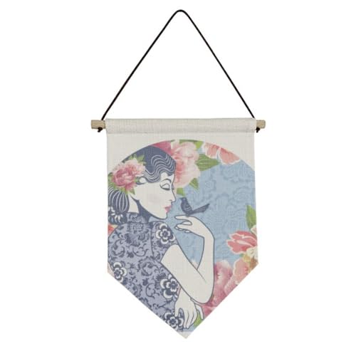 Bannière chinoise en toile oiseau et fleur pour créer un salon zen et élégant