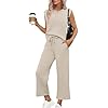 SAMPEEL Two Piece Sets for Women Casual Travel Vacation Outfits Summer Wide Leg Crop Pants Lounge Sets