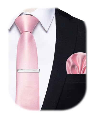 Image of YourTies Skinny Ties for Men Satin 2.4 inch Slim Necktie with Pocket Square Tie Clip Set Solid Color Wedding Party Business