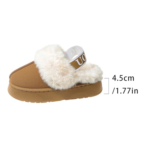 Women's Fuzzy Slippers Plush Lining Platform Slipper Slip on Fluffy Boots with Elastic Band Winter House Shoes Indoor and Outdoor2