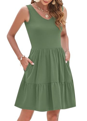 Image of AUSELILY Womens Summer Dresses 2026 Casual Sleeveless Sundress Beach Vacation Flowy Tiered Short Dresses with Pockets