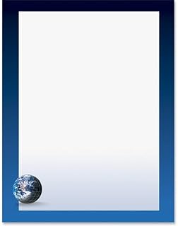 PaperDirect Global MIdnight Border Paper, 8.5x11 28lb Stationery with Blue Gradient and World Globe Design, Ideal for Letters, Invitations, Newsletters, Cards, Scrapbooks, Creative Projects, 25 Sheets