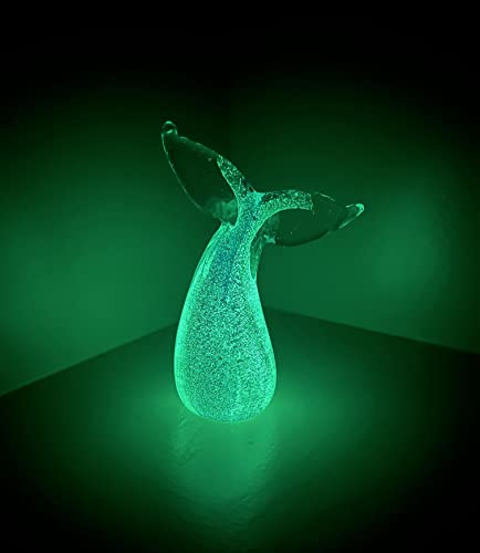 Top Brass 5" Glass Blue Whale Tail Figurine - Glow In The Dark Sculpture - Nautical Ocean Beach Coatal Art Sculpture - Collectible, Home Decor, Paperweight, Aquarium Sea Animal Ornament #TOP7