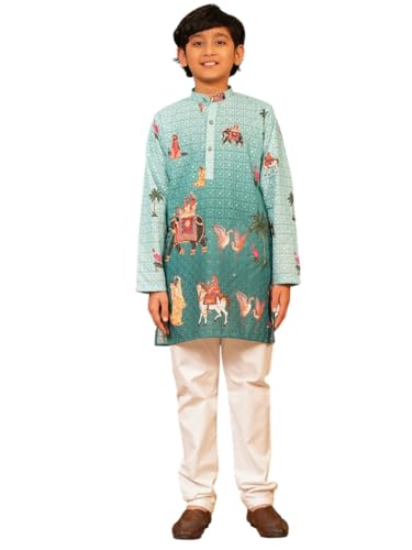 Image of AJ DEZINES Kurta Pajama For Kids Boys | Cotton Printed Chikankari Kurta Pyjama Set For Boys | Traditional & Festive Outfit | Party & Ethnic Wear | Stylish Kids Kurta Set
