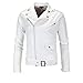 Maiyifu-GJ Leather Motorcycle Jackets for Men Faux PU Leather Lapel Moto Jacket Vintage Asymmetric Zip Up Belt Biker Coat (White,3X-Large)