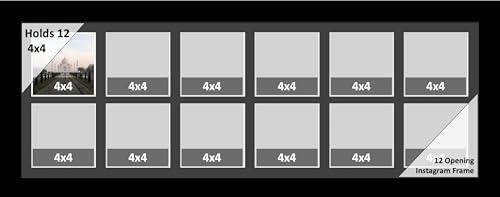 Creative Picture Frames 12-2 Row 4x4 Opening Manhattan Black 10x28 Picture Frame Holds 4x4 Photo Collage with Black Matting and Glass