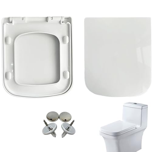JNTFNE Asiento de Inodoro Cuadrado con Doble Llave Cierre Suave Lento Silencioso Espesor Universal Familiar en Color Blanco B Accesorios para el Hogar.