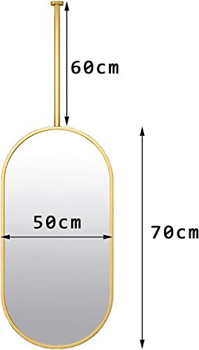 Miroir ovale à suspendre 50x70cm avec perche réglable et cadre en métal - 4
