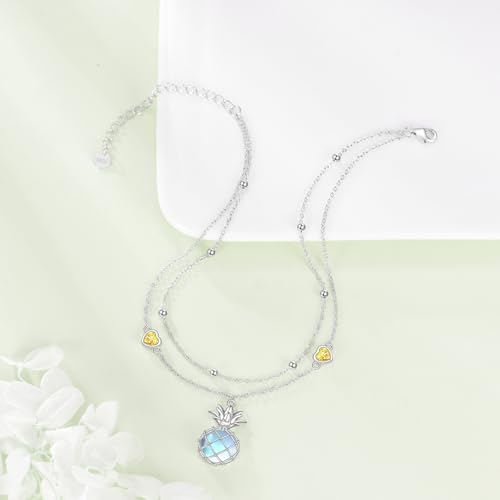 Image of LUHE Pineapple /Mushroom /Star /Mountain Anklets Sterling Silver Adjustable Chain Link Ankle Bracelets Beach Anklet Jewelry for Women Teens