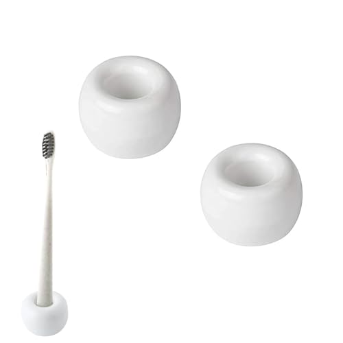 Yharnamite 2 Pcs Mini Ceramic Toothbrush Holder Stand for Bathroom, Sleek Ceramic Couple Toothbrush Holder for Bathroom Toothbrush Holder and Office Pen Holder (White)