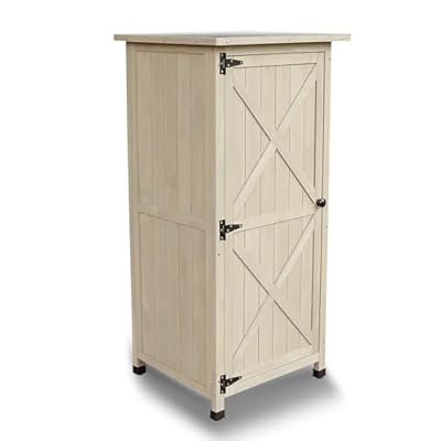 FTCBNet Outdoor Storage Cabinet Wooden Garden Tool Cabinet Shed Sloping Waterproof Galvanized Sheet Roof with 2 Shelves for Deck, Patio, Garden and Yard (Gray)