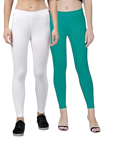 Image of ZAYANQA Combo of 2 Slim Fit Women /Girls Solid Stretchable Cotton Ankle Length Leggings with Ultrasoft Wide Elastic Waistband |Comfortable |Fashionwear|