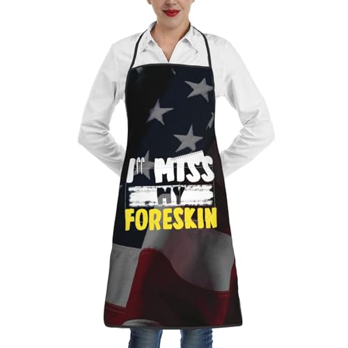 nopicsn I Miss My Foreskin Apron for cooking with Pockets Women Men Kitchen Chef Funny Aprons