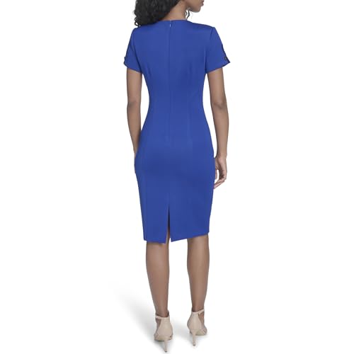 Image of Calvin Klein Short Sleeved Seamed Sheath Dress