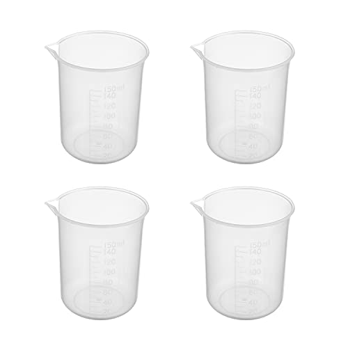 Othmro 8Pcs Measuring Cups 150ml Plastic Graduated Cups PP Plastic Graduated Beaker Clear Scale Cups Liquid Measuring Mixing Cups Graduated Plastic Measuring Cups for Lab Kitchen Liquids Transparent